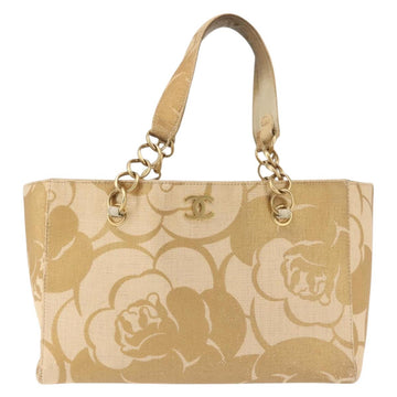 CHANEL Camelia Tote Bag Raffia Beige Gold CC Auth 145323 - 0