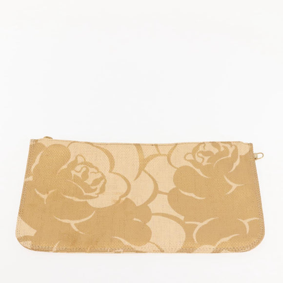 CHANEL Camelia Tote Bag Raffia Beige Gold CC Auth 145323