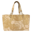CHANEL Camelia Tote Bag Raffia Beige Gold CC Auth 145323-3
