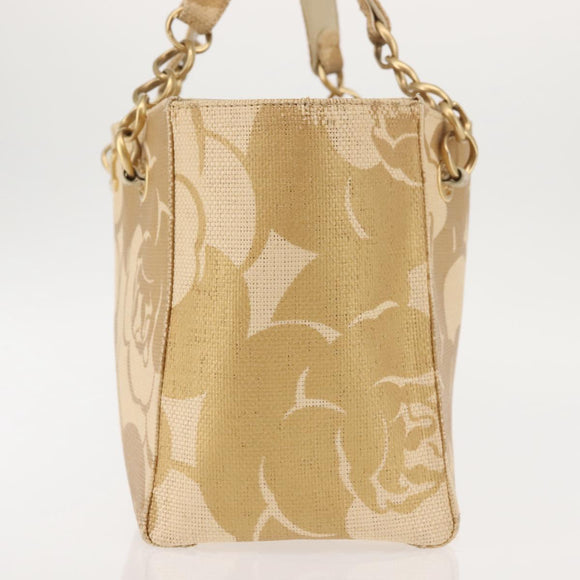 CHANEL Camelia Tote Bag Raffia Beige Gold CC Auth 145323