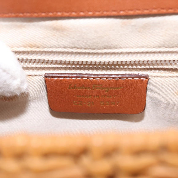 Salvatore Ferragamo Gancini Hand Bag Rattan Beige Gold Auth 145326