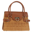 Salvatore Ferragamo Gancini Hand Bag Rattan Beige Gold Auth 145326-1