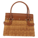 Salvatore Ferragamo Gancini Hand Bag Rattan Beige Gold Auth 145326-2