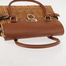 Salvatore Ferragamo Gancini Hand Bag Rattan Beige Gold Auth 145326-6