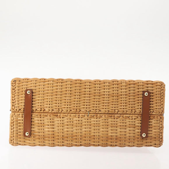 Salvatore Ferragamo Gancini Hand Bag Rattan Beige Gold Auth 145326