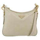 PRADA Shoulder Bag Nylon Leather Beige Gold Auth 145330-1