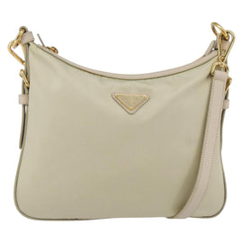 PRADA Shoulder Bag Nylon Leather Beige Gold Auth 145330