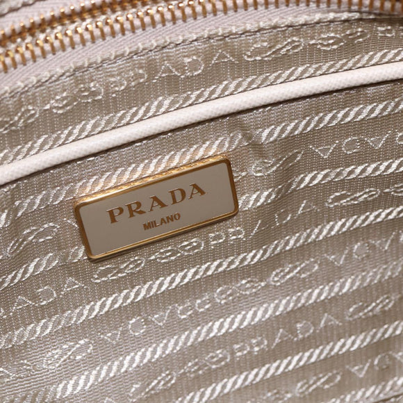 PRADA Shoulder Bag Nylon Leather Beige Gold Auth 145330