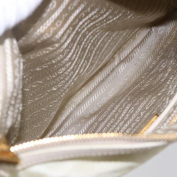 PRADA Shoulder Bag Nylon Leather Beige Gold Auth 145330