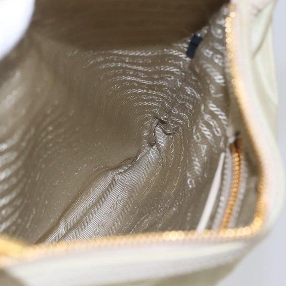 PRADA Shoulder Bag Nylon Leather Beige Gold Auth 145330