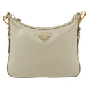 PRADA Shoulder Bag Nylon Leather Beige Gold Auth 145330-13
