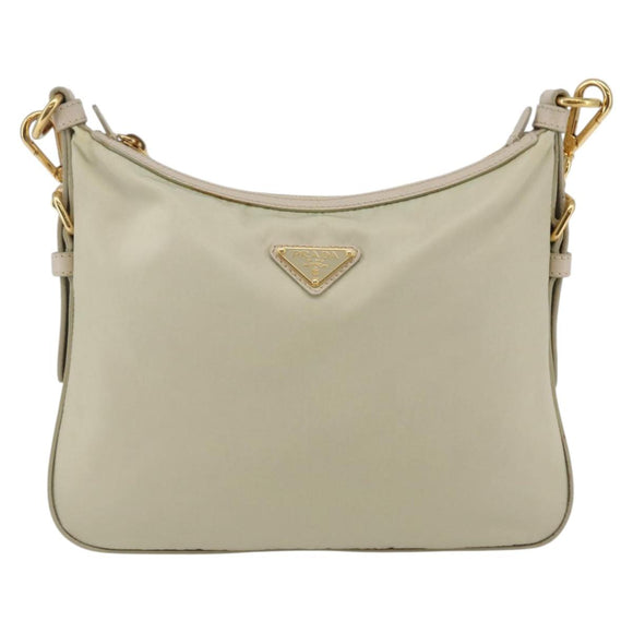 PRADA Shoulder Bag Nylon Leather Beige Gold Auth 145330
