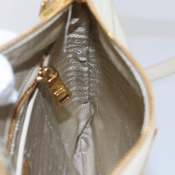 PRADA Shoulder Bag Nylon Leather Beige Gold Auth 145330