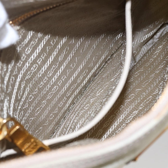 PRADA Shoulder Bag Nylon Leather Beige Gold Auth 145330