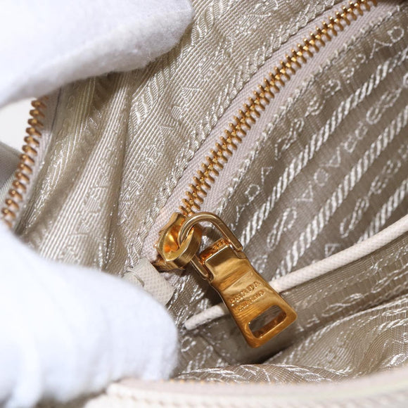 PRADA Shoulder Bag Nylon Leather Beige Gold Auth 145330