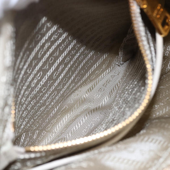 PRADA Shoulder Bag Nylon Leather Beige Gold Auth 145330