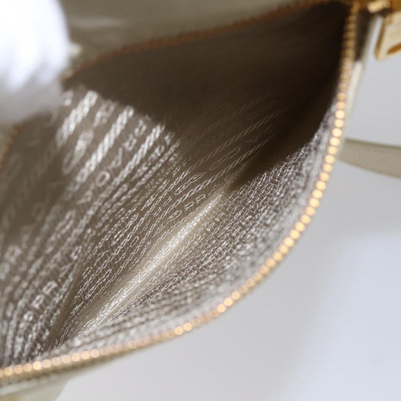 PRADA Shoulder Bag Nylon Leather Beige Gold Auth 145330