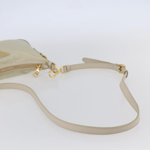 PRADA Shoulder Bag Nylon Leather Beige Gold Auth 145330