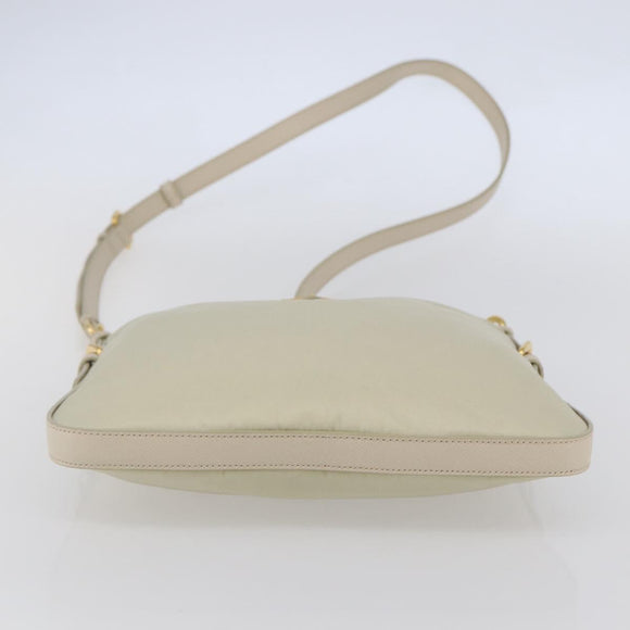 PRADA Shoulder Bag Nylon Leather Beige Gold Auth 145330