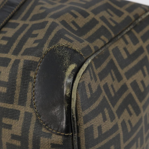 FENDI Zucca Canvas Boston Tas PVC Zwart Bruin Auth 145332