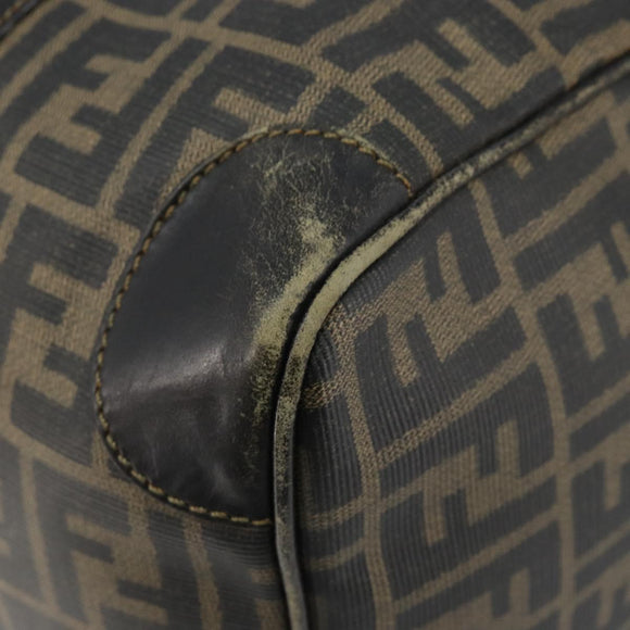 FENDI Zucca Canvas Boston Tas PVC Zwart Bruin Auth 145332