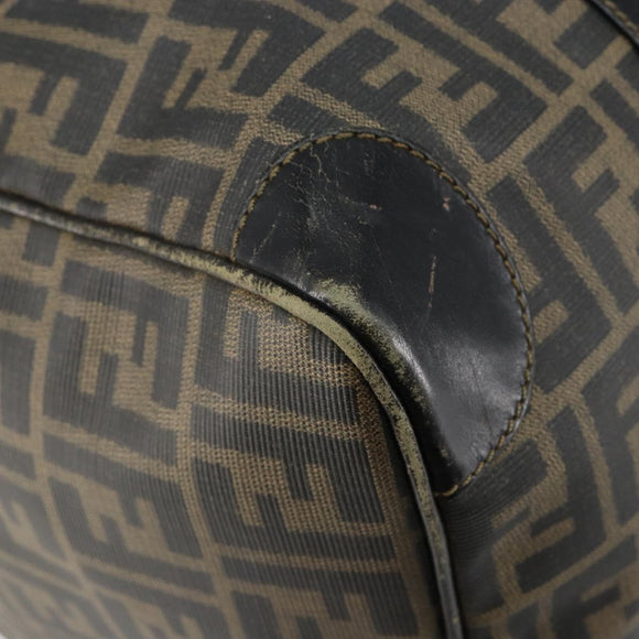 FENDI Zucca Canvas Boston Tas PVC Zwart Bruin Auth 145332