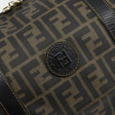 FENDI Zucca Canvas Boston Tas PVC Zwart Bruin Auth 145332-17