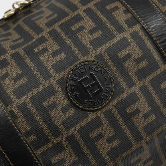 FENDI Zucca Canvas Boston Tas PVC Zwart Bruin Auth 145332