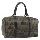 FENDI Zucca Canvas Boston Tas PVC Zwart Bruin Auth 145332-1