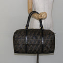 FENDI Zucca Canvas Boston Tas PVC Zwart Bruin Auth 145332-21