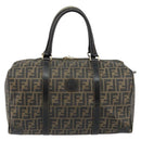 FENDI Zucca Canvas Boston Tas PVC Zwart Bruin Auth 145332-13