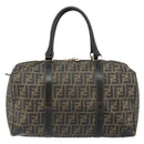 FENDI Zucca Canvas Boston Tas PVC Zwart Bruin Auth 145332-2