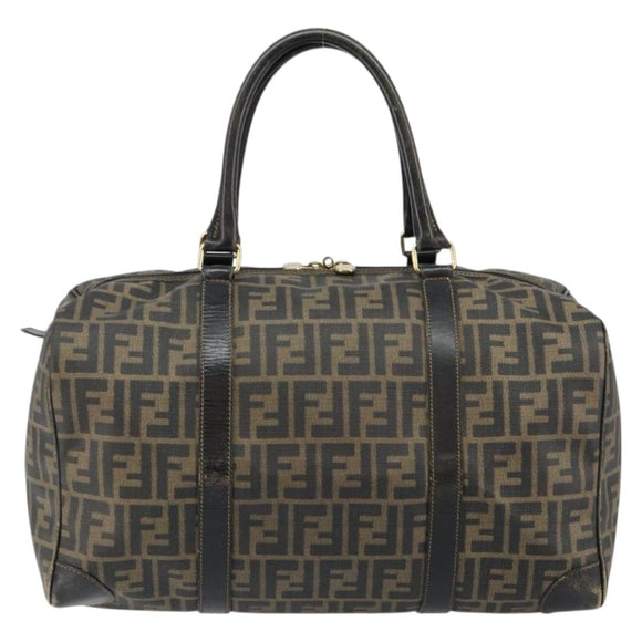 FENDI Zucca Canvas Boston Tas PVC Zwart Bruin Auth 145332
