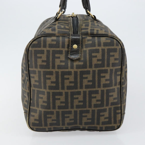 FENDI Zucca Canvas Boston Tas PVC Zwart Bruin Auth 145332