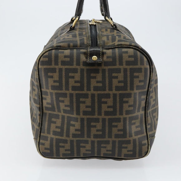 FENDI Zucca Canvas Boston Tas PVC Zwart Bruin Auth 145332
