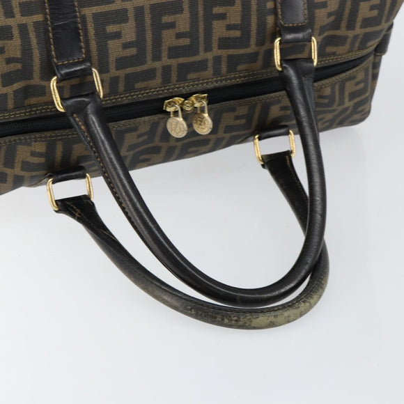FENDI Zucca Canvas Boston Tas PVC Zwart Bruin Auth 145332