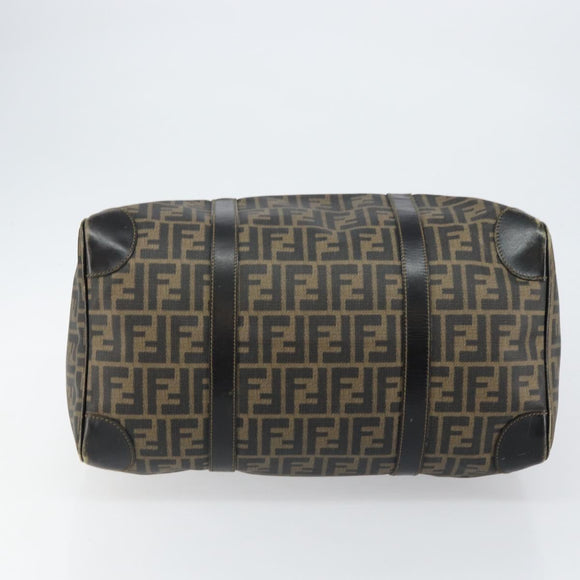 FENDI Zucca Canvas Boston Tas PVC Zwart Bruin Auth 145332