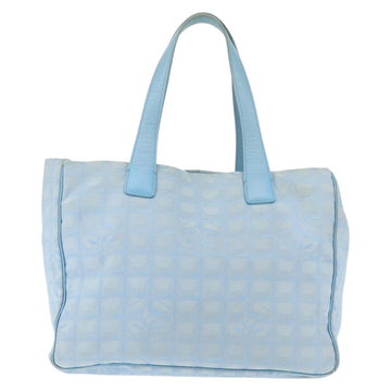 CHANEL New Travel Line Tote Bag Nylon Light Blue Silver CC Auth 145352 - 0