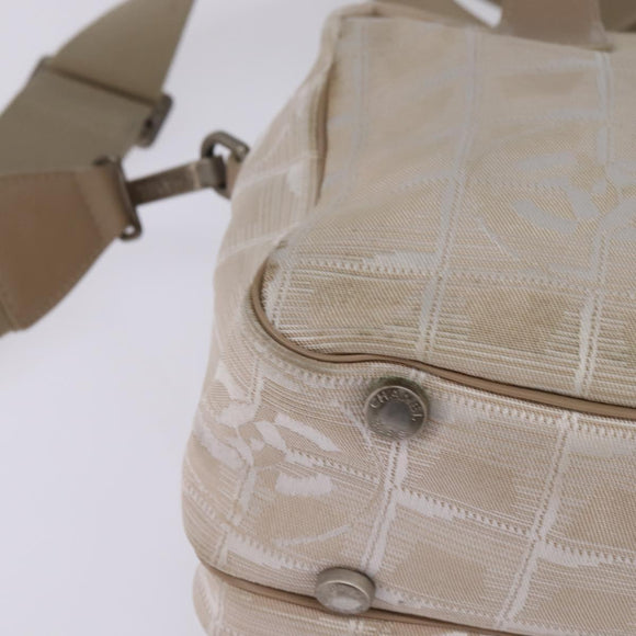 CHANEL New Travel Line Hand Bag Nylon 2way Beige Silver CC Auth 145353