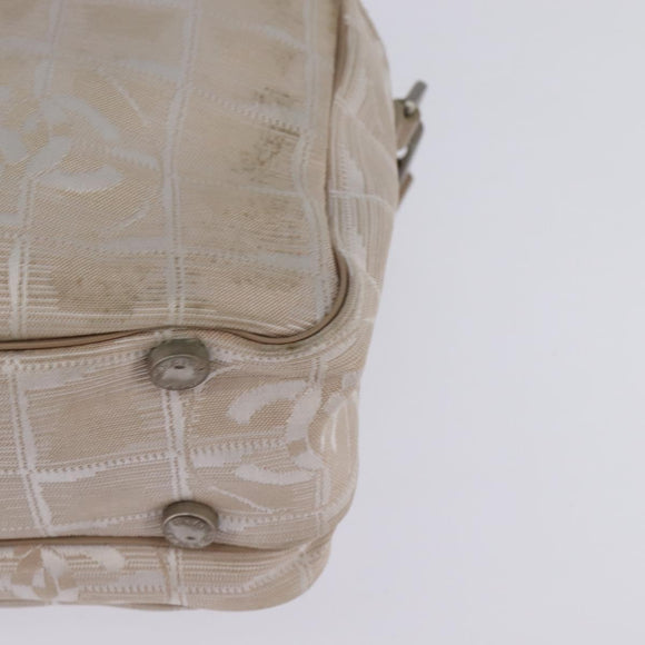 CHANEL New Travel Line Hand Bag Nylon 2way Beige Silver CC Auth 145353