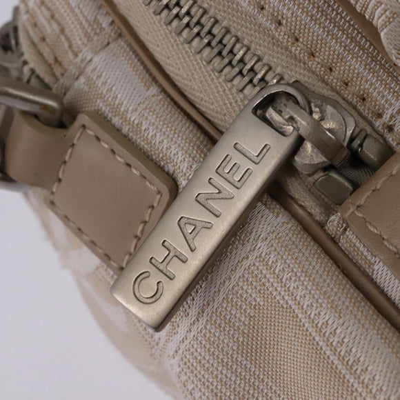 CHANEL New Travel Line Hand Bag Nylon 2way Beige Silver CC Auth 145353