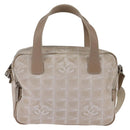 CHANEL New Travel Line Hand Bag Nylon 2way Beige Silver CC Auth 145353-13