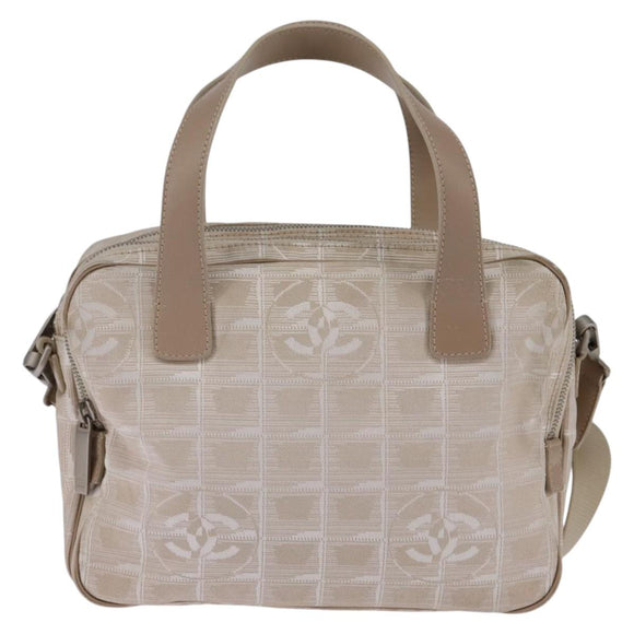 CHANEL New Travel Line Hand Bag Nylon 2way Beige Silver CC Auth 145353