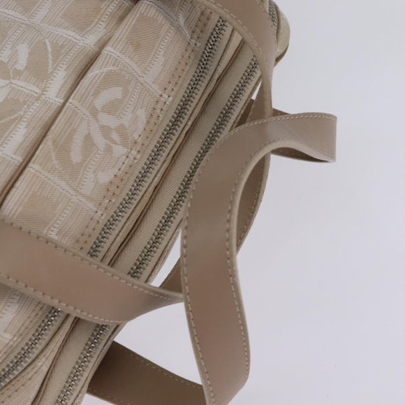 CHANEL New Travel Line Hand Bag Nylon 2way Beige Silver CC Auth 145353