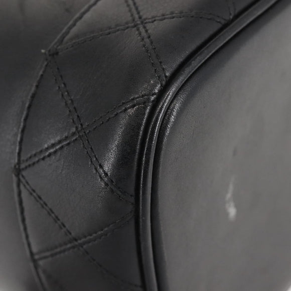 CHANEL Bicolore Vanity Pouch Lamb Skin Black Gold CC Auth 145355