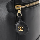 CHANEL Bicolore Vanity Pouch Lamb Skin Black Gold CC Auth 145355-17