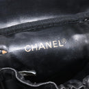 CHANEL Bicolore Vanity Pouch Lamb Skin Black Gold CC Auth 145355-18
