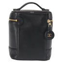 CHANEL Bicolore Vanity Pouch Lamb Skin Black Gold CC Auth 145355-2