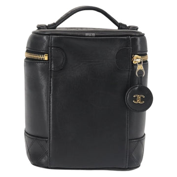 CHANEL Bicolore Vanity Pouch Lamb Skin Black Gold CC Auth 145355 - 0