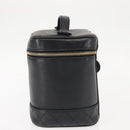 CHANEL Bicolore Vanity Pouch Lamb Skin Black Gold CC Auth 145355-3